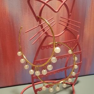 Gold Pearl Hoop Earrings